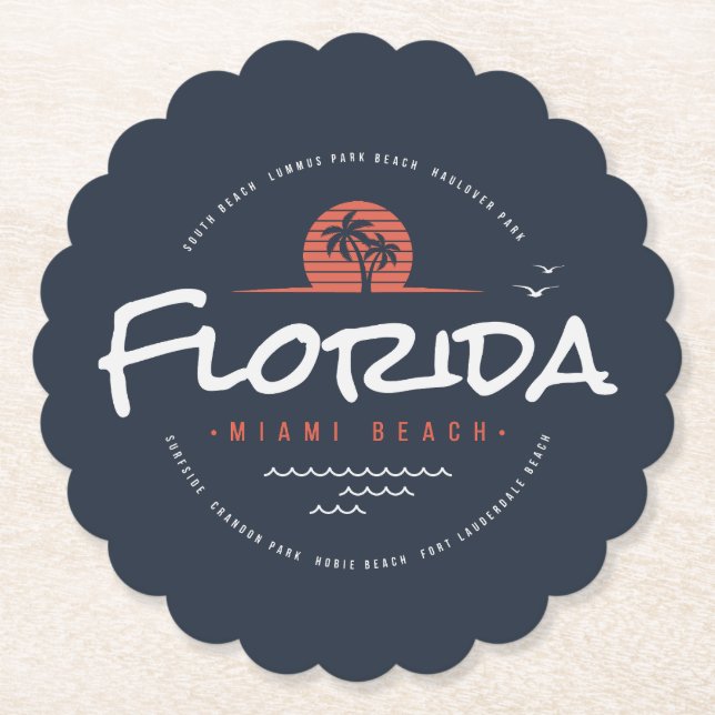 Florida Miami Beach Retro Sunset Palm Tropical  Paper Coaster (Front)