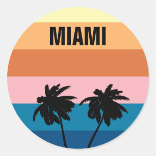 Florida Miami Vintage Sunset Palm Trees Travel   Classic Round Sticker