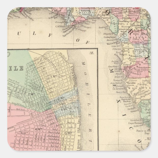 Florida, Mobile Map by Mitchell Square Sticker (Front)