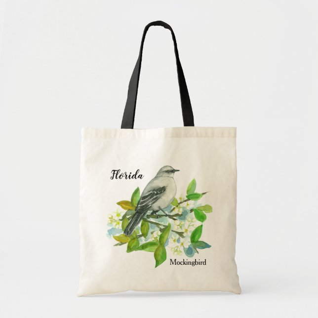 Florida Mockingbird Orange Blossom Grocery Tote Bag (Front)