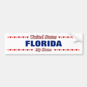 FLORIDA - My Home - United States; Hearts Bumper Sticker