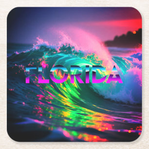 Florida – Neon Wave Vibes Square Paper Coaster