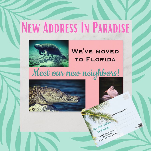 Florida New Address Photo Collage Tropical Postcard (Creator Uploaded)