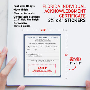 FLORIDA Notary Acknowledgement Certificate 3.5x4" Wine Label
