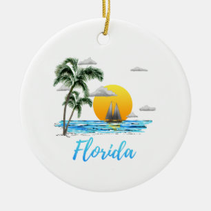 Florida Ocean Sunset Sailing Ceramic Tree Decoration