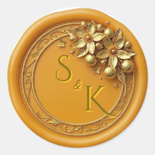 Florida Orange Blossom   Elegant Monogram Gold Wax Classic Round Sticker