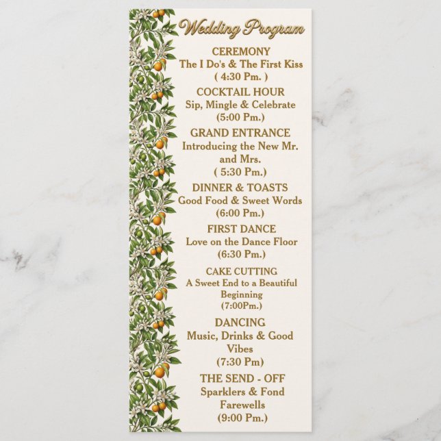 Florida Orange Blossom Floral Wedding Program Programme (Front)