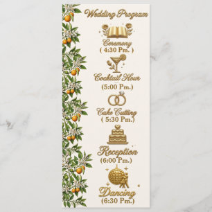 Florida Orange Blossom Gold Elegant Wedding Prog. Programme