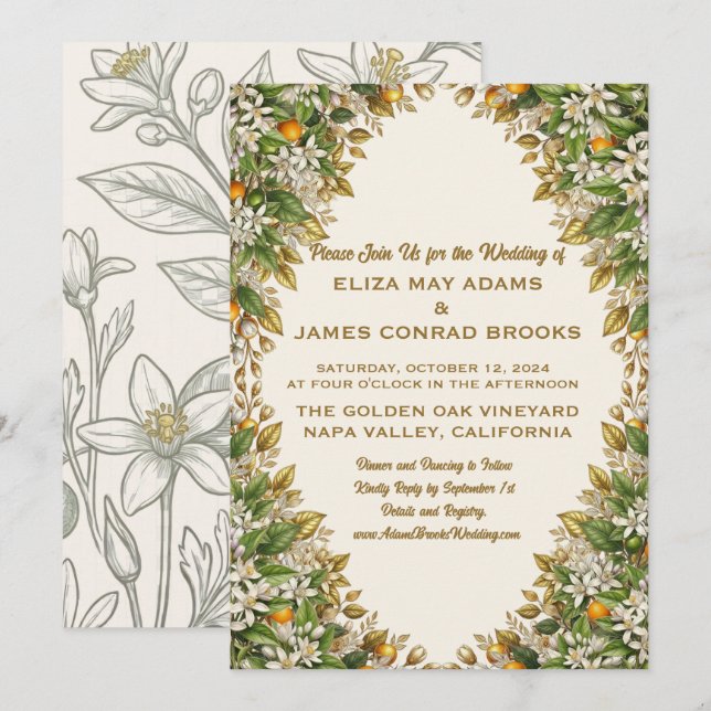 Florida Orange Blossom Wedding Invitation (Front/Back)