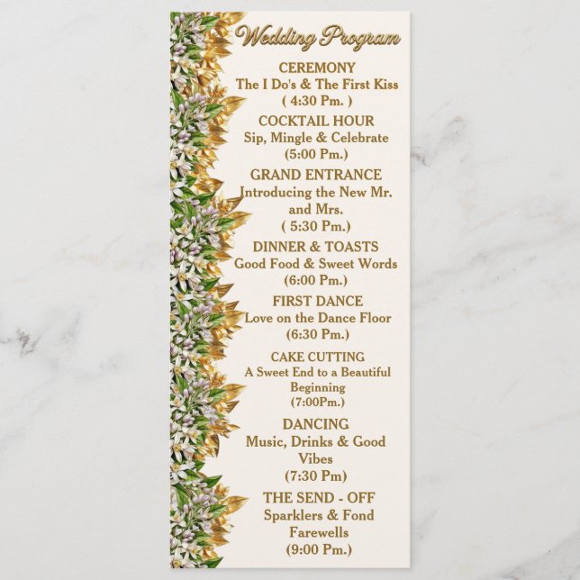 Florida Orange Blossom Wedding Program Card (Front)
