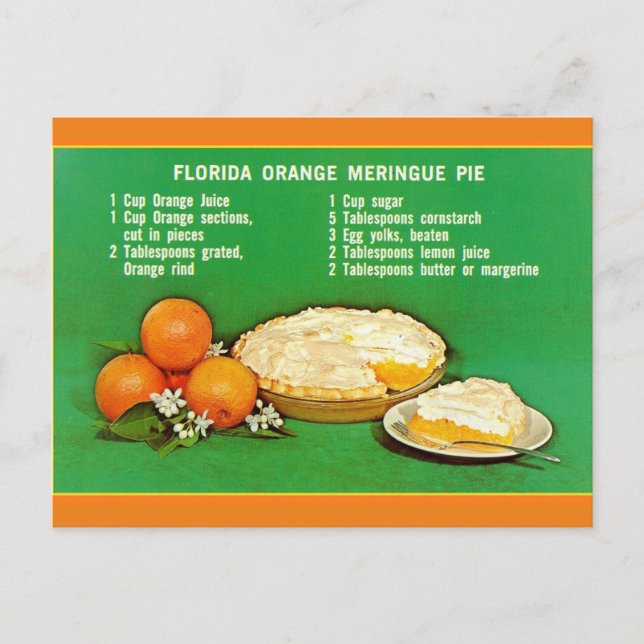 Florida Orange Pie Recipe Postcard (Front)