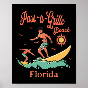 Florida P-a-grille Beach Fl Surfer Surfing Fishing Poster