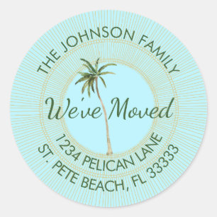 Florida Palm Golden Sun Moving Announcement Classic Round Sticker