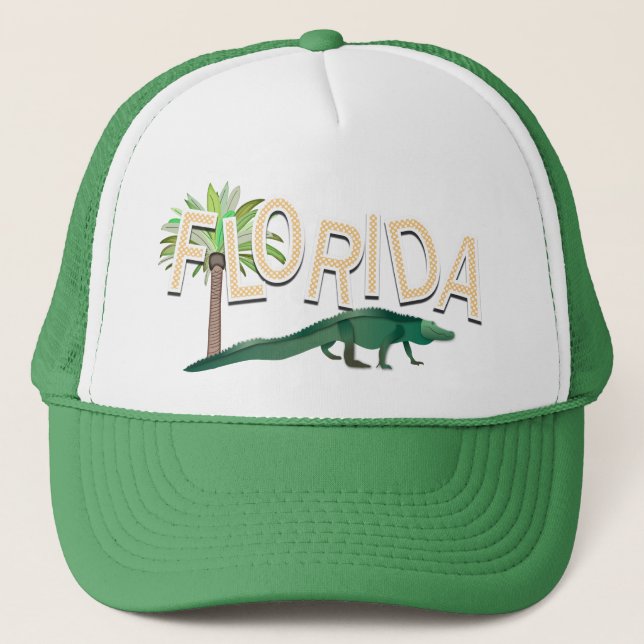 Florida Palm Tree And Alligator Trucker Hat (Front)