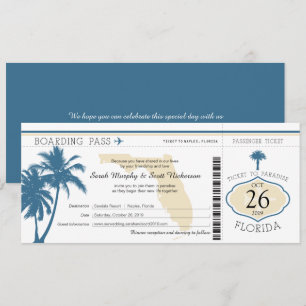 Florida Palm Tree Boarding Pass Wedding Invitation