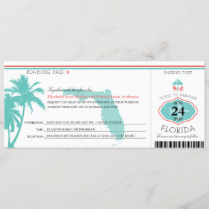 Florida Palm Tree Boarding Pass Wedding Invitation
