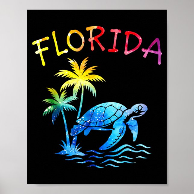 Florida palm tree sunset sea turtle tropical summe poster (Front)