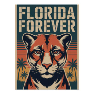 Florida Panther Forever Vintage Travel Poster Art 