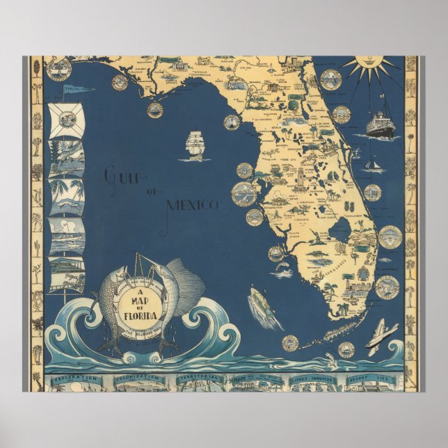 Florida peninsula old map poster (Front)