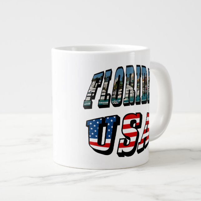 Florida Picture and USA Flag Text Large Coffee Mug (Front Right)
