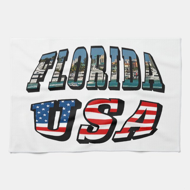 Florida Picture and USA Flag Text Tea Towel (Horizontal)