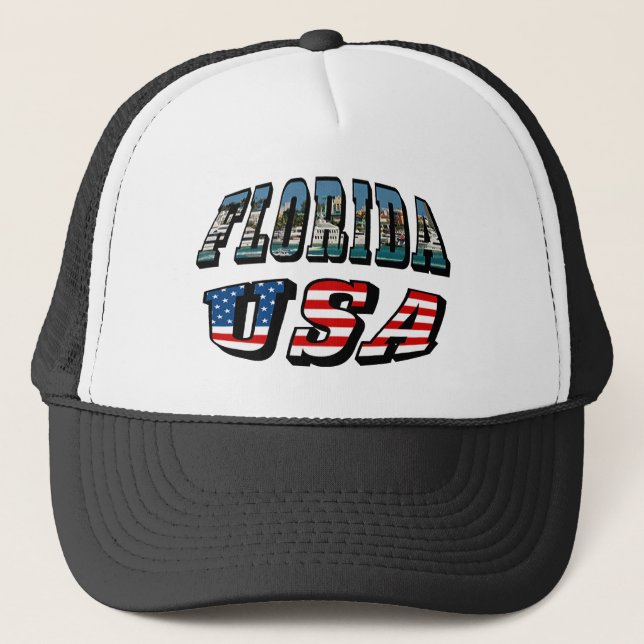 Florida Picture and USA Flag Text Trucker Hat (Front)