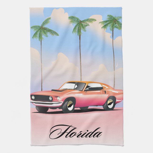 Florida Pink Sunset Tea Towel (Vertical)