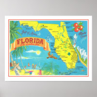 Florida Postcard Map 18x24 Poster Print