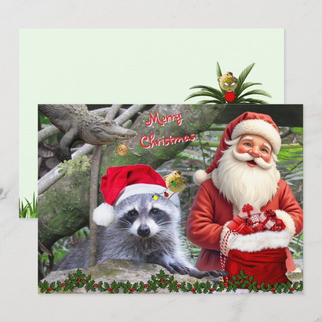 Florida Racoon, Gator, and Santa Flat Card (Front/Back)