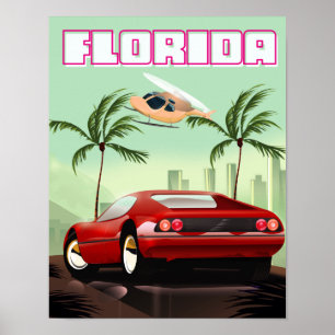 Florida red retro sports car poster