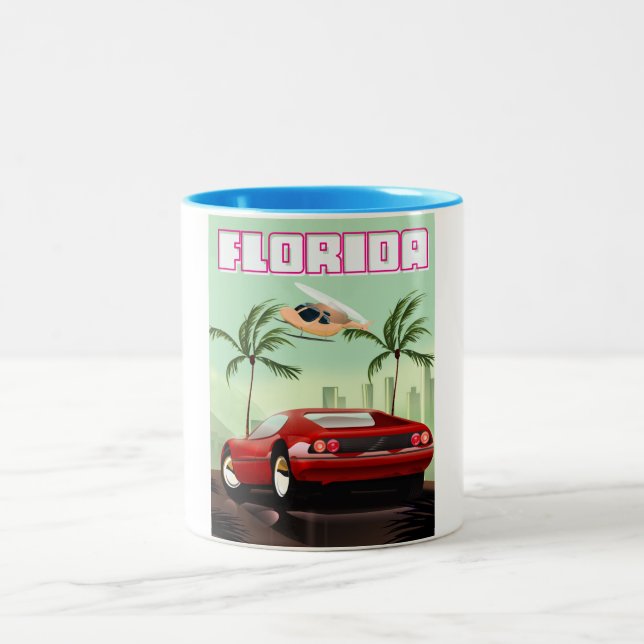 Florida red retro sports car Two-Tone coffee mug (Center)