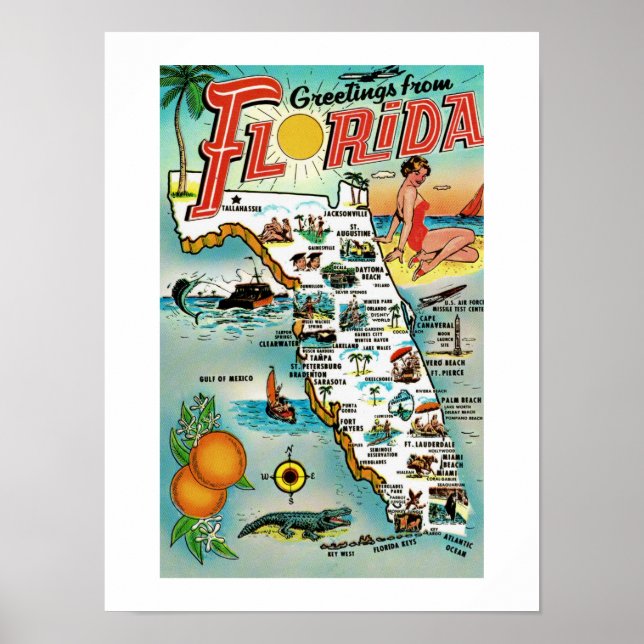 Florida Retro 12x16 Map Pposter Poster (Front)