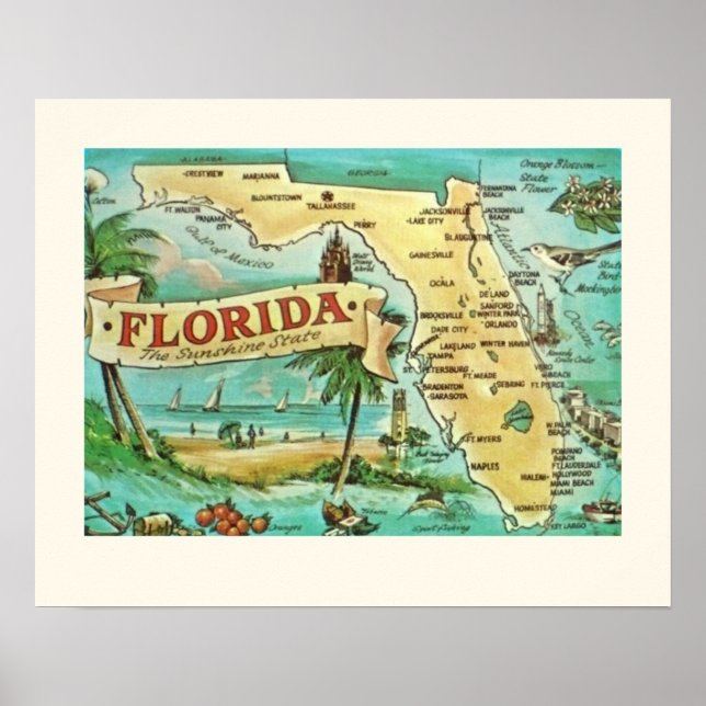 Florida Retro 16x20 Map Poster (Front)