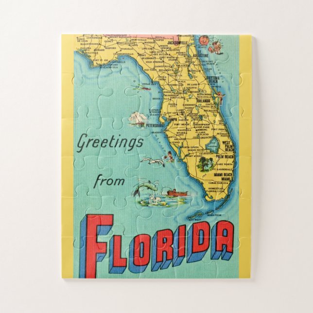 Florida Retro Map 11x14 BIG Pieces Jigsaw Puzzle (Vertical)