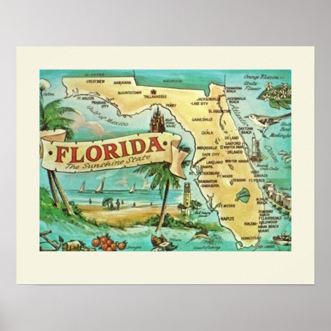 Florida Retro Map Poster (Front)