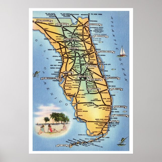 Florida Road Map 20x28 Poster (Front)