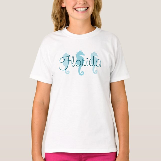 Florida Robin Egg Blue Seahorses T-Shirt (Front)