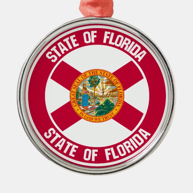 Florida Round Emblem Metal Tree Decoration (Front)