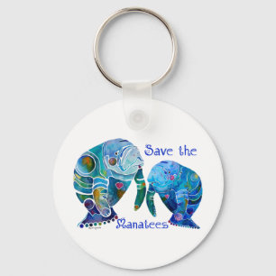 Florida Save the Manatees in Vivid Blues Key Ring