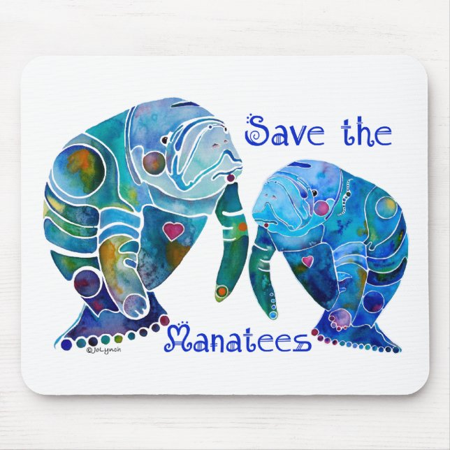 Florida Save the Manatees in Vivid Blues Mouse Mat (Front)