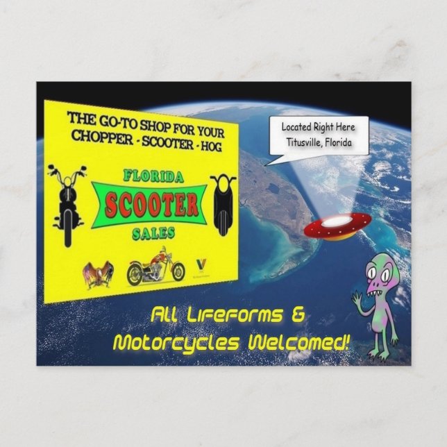 Florida Scooter Sales Alien Postcard (Front)