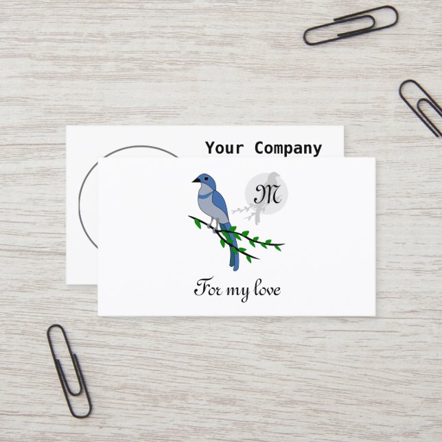 Florida Scrub Jay Monogram Crest Business Card (Front/Back In Situ)