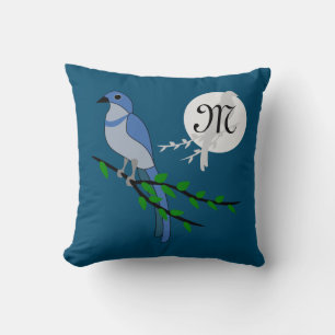Florida Scrub Jay Monogram Crest Cushion