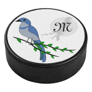 Florida Scrub Jay Monogram Crest Hockey Puck