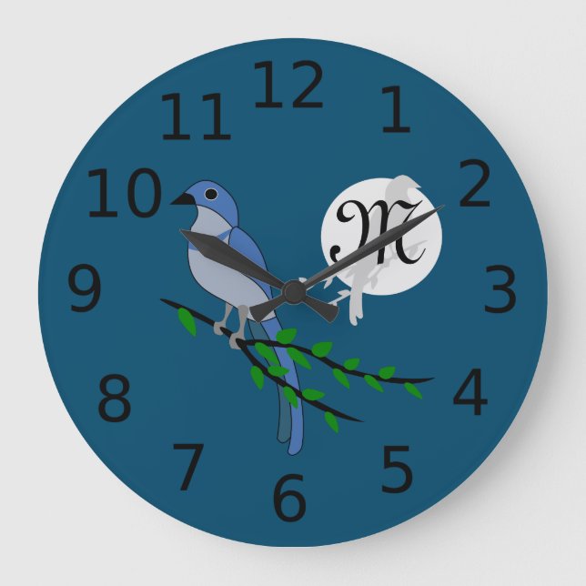 Florida Scrub Jay Monogram Crest Large Clock (Front)