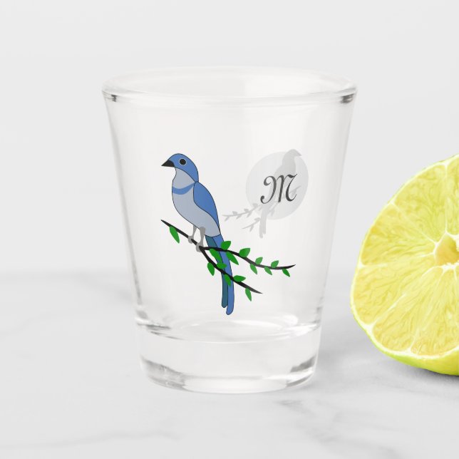 Florida Scrub Jay Monogram Shot Glass (Front)