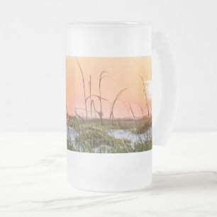 Florida Sea Oats Sunrise Frosted Glass Beer Mug