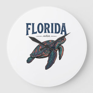 Florida Sea Turtle Vintage Engraving Graphic_1 Large Clock
