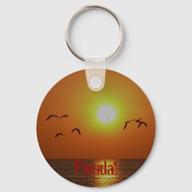 Florida! Seagulls in Gulf Sunset Key Ring (Front)