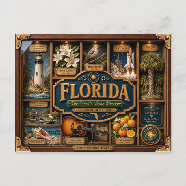 Florida Shadow Box 3D Figurine State Postcard (Front)